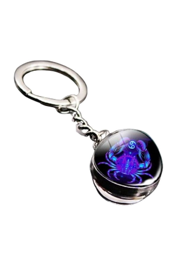 Glow in the Dark Constellation Keychain Twelve Constellation Keychain Pendant Time Gemstone Zodiac Luminous Double-Sided Charm Key Ring, Unique Celestial Gift(Cancer)