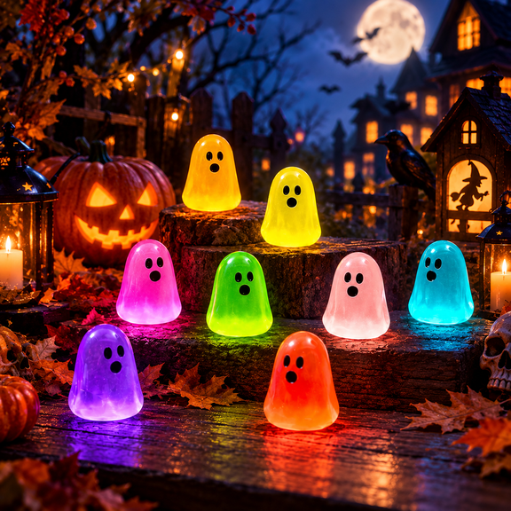 Glow in the Dark Cute Ghost Resin Bead Set, Glow in the Dark Mini Ghost Figurines, Halloween Party Ornaments, Small Resin Figures for Micro Landscapes & DIY Crafts