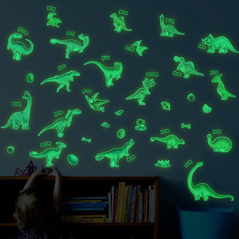 Glow in The Dark Dinosaur Wall Decals,Glowing Stickers for Ceiling,Boys Bedroom Decoration,Large Luminous Removable Dinosaur Wall Decor for Nursery,Kids Birthday Gift