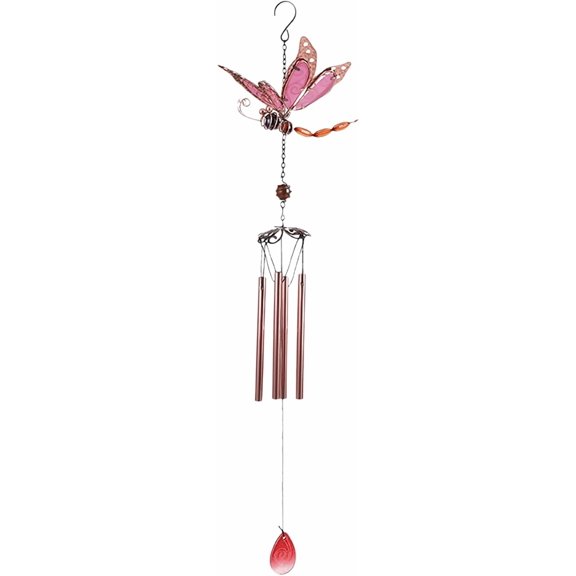 Glow in the Dark Dragonfly Wind Chimes for Outside, Luminous 3D Wind Chime Sunlight Activated, Acrylic Hanging Dragonfly Garden Decor for Patio Yard Lawn Gift (Pink Pipe)