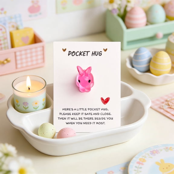 Glow in The Dark Easter Bunny Pocket Card - Mini Encouragement Card with Inspirational Message, Spring Holiday Greeting Card, Small Gift Card for Basket Stuffer, Affirmation Card