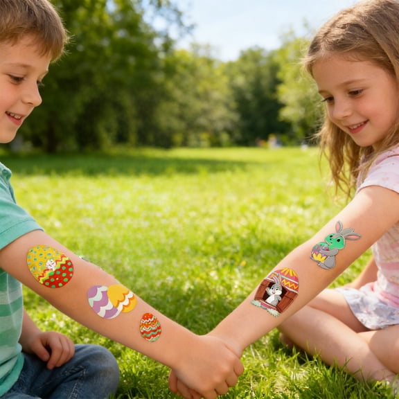 Glow In The Dark Easter Temporary Tattoos For Kids, Bunny Egg Waterproof Sweatproof, Safe Non-Irritating, Easy Apply & Remove, for Easter Egg Hunt Party Favors Basket Fillers Classroom Activities