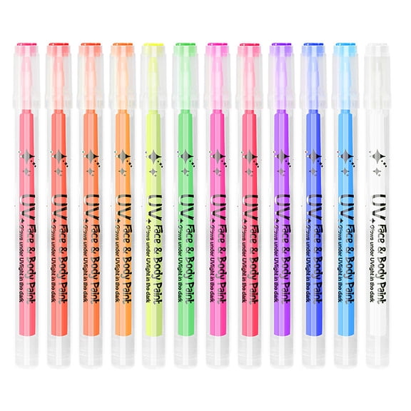 Glow in The Dark Face Paint Markers, 12 Colors Direct Liquid Blacklight Face and Body Paint Pens for Party, Cosplay, Festival & Party Makeup,Washable Temporary Tattoo Pens