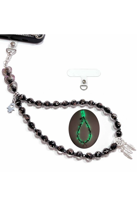 Glow in The Dark Firefly Beads Phone Wrist Strap with Tether Tab, Cellphone Lanyard Beaded Phone Bracelet Charm Wristlet, Fits iPhone / Galaxy / Pixel, Handmade in USA
