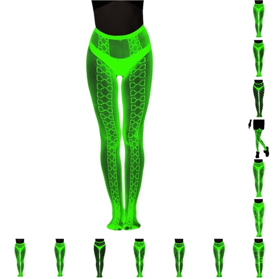 Glow In The Dark Fishnet Stockings with Striped Luminous Pattern Sheer Hollow Out Tights for Women Night Party Wear Knee High Stockings for Women plus Size