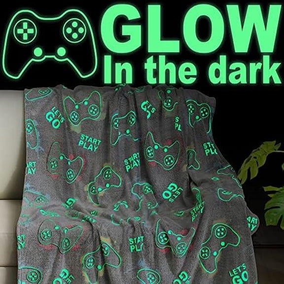 Glow in The Dark Gaming Blanket Gamer Game Controller Throw Gift Toys for Kids Boys Teen Son Adults Gamepad Presents Easter Birthday Christmas Bedroom Decor Luminous Blanket Grey 50"x60"