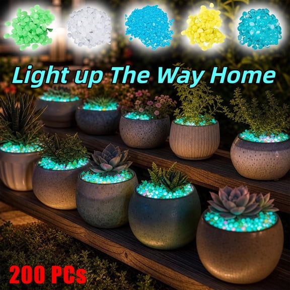 Glow in The Dark Garden Pebbles 200 PCS, Blue Luminous Stones – Decorative Rocks for Yard, Walkway, Pathway, Driveway, Patio, Pool, Pond & Outdoor Landscape Decor (White)