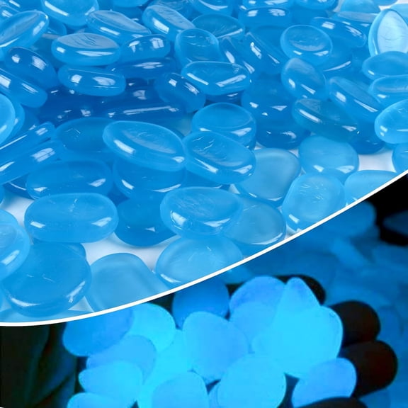 Glow in the Dark Garden Stones 800pcs Blue Luminous Pebbles for Outdoor Walkways Fish Tank Aquarium Yard Landscaping Stepping Stone Paths Solar Charged Non-Toxic Weatherproof,Blue-800pcs