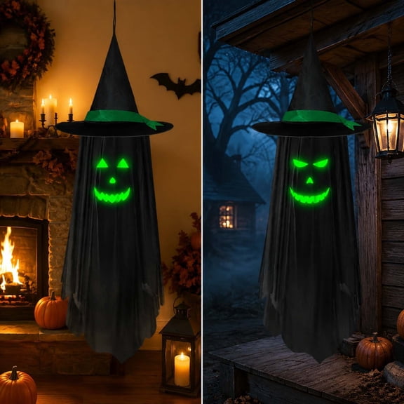 Glow in the Dark Ghost Ornament, Halloween Outdoor Hanging Decor, Spooky Night Light, Phosphorescent Floating Specter, Battery Free Ghost for Porch & Yard, 6 Hour Glow​