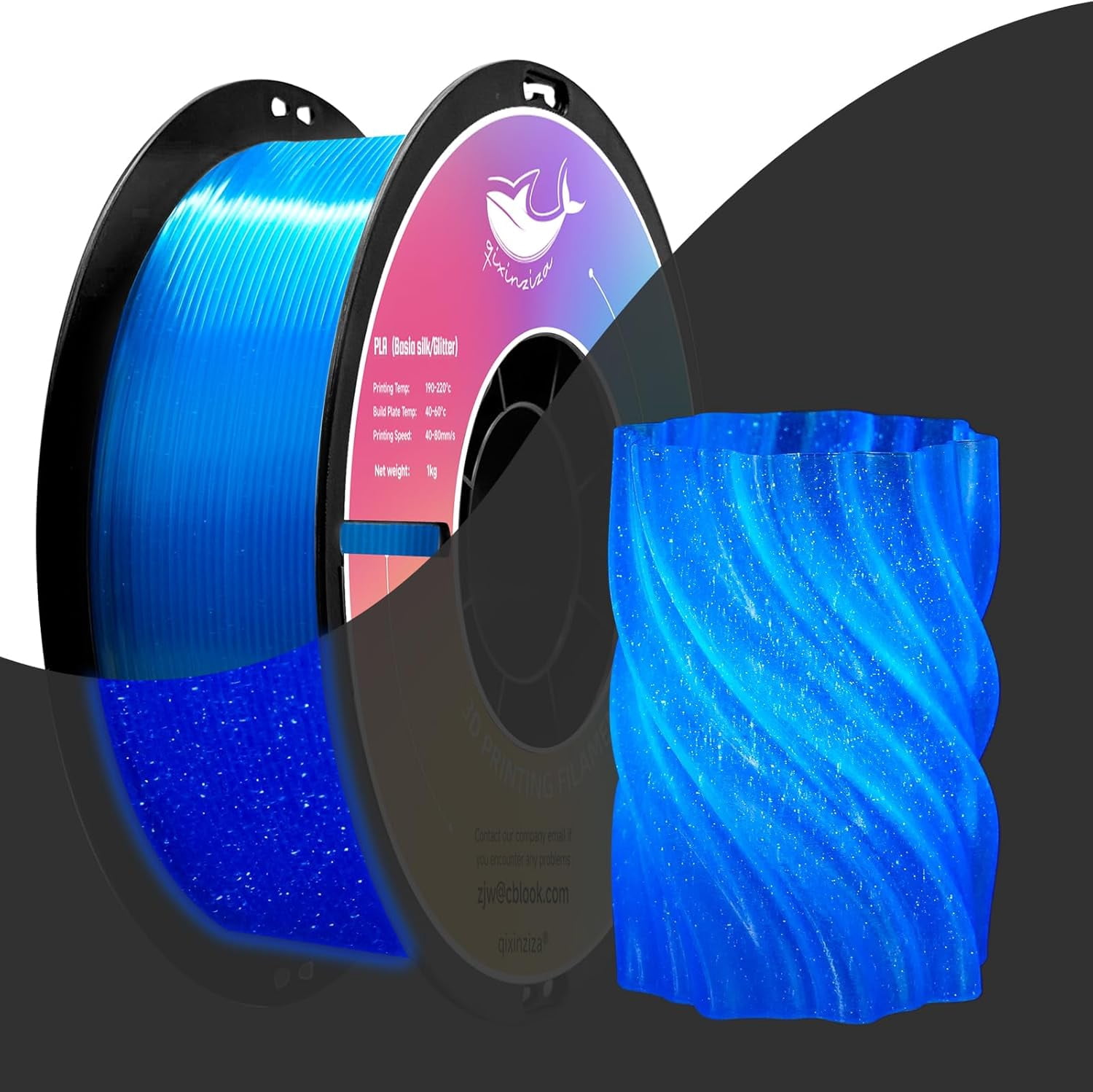 Glow in the Dark Glitter PLA Filament, Sparkling Glow, Needs Charging Under UV/Sunlight for Glow with Shimmer Effect, 1kg Spool (2.2lbs) Fits Most FDM 3D Printers (Glow Blue Glitter)