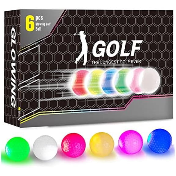 Glow in The Dark Golf Balls, Night Glowing Long Distance LED Golf Ball Colored, Golf Sports Games for Men Women and Children (6 Colors)$$Sport & Recreation Other