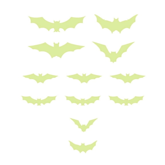 Glow in the Dark Halloween Bat Decorations, Fluorescent 2D Paper Bat Stickers for Neon Party Supplies, DIY Wall Decals for Indoor Outdoor Spooky Glow Party Decor, Midnight Home Decor, 12PCS