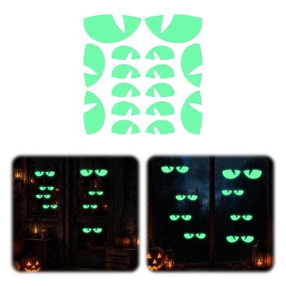 Glow in The Dark Halloween Eyes Stickers, 8 Pairs Spooky Green Glowing Eyes Window Clings, Self Adhesive PVC Ghost Eyes Decals in Assorted Sizes for Wall Door Car Window Indoor Outdoor Decor
