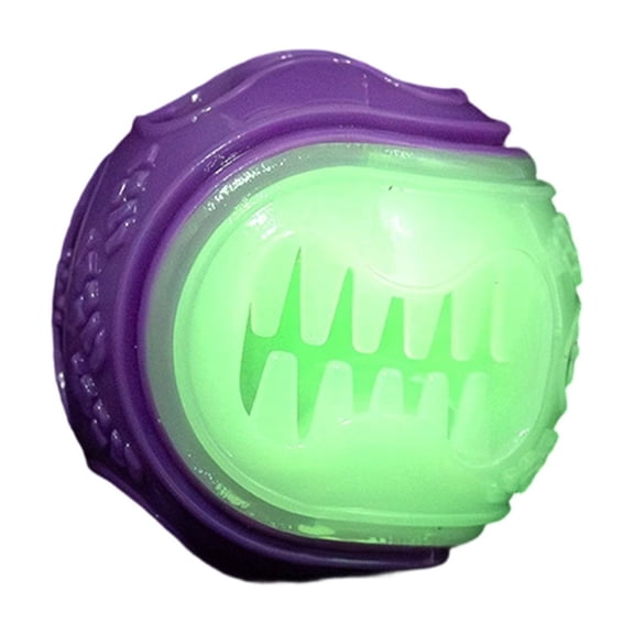 Glow in the Dark Interactive Dog Chew Toy Ball, 2.56 Inch TPR Squeaky Treat Dispensing Toy for Aggressive Chewers, Night Play Slow Feeder Puzzle Ball for Small Medium Dogs - Purple