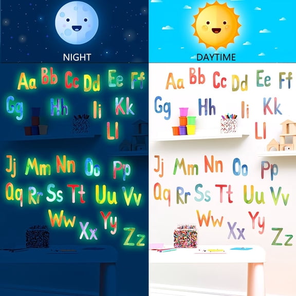 Glow In The Dark Letter Wall Stickers - Self-Adhesive Removable Vinyl Alphabet Decals for Kids Room Bedroom Living Room Home Decoration, Personalized Name Spelling Decals for Walls Doors Cabinets