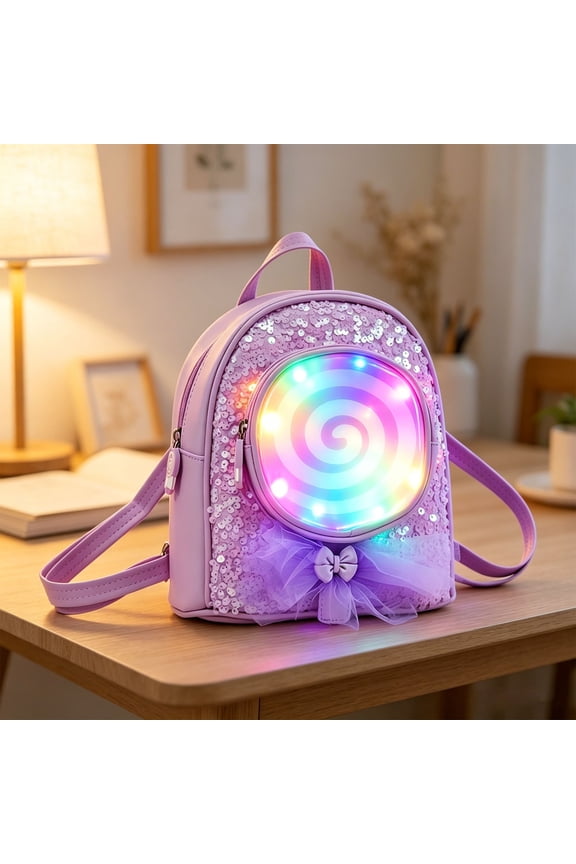 Glow In The Dark Luminous Candy Backpack for Travel Everyday Use Lightweight Daypack Cute LED Light Up Tail Design School Ages 4-10 Back to School Supplies