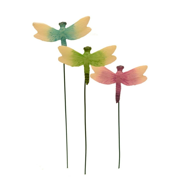 3 Mini Glow Dark Dragonflies Outdoor Solar Lantern Fairy Garden Dollhouse Decor