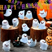 Glow in The Dark Mini Ghost Figures with Box, Light-Up Ghost Figurines in 6 Designs with Mini Box Glow-in-The-Dark Miniature Resin Ghost Model for Home Decorate (Random#018)