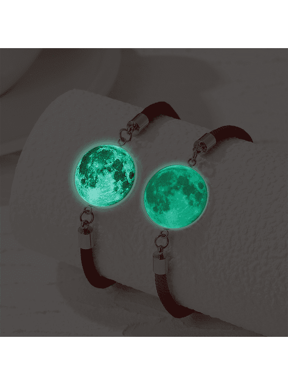 Stainless Steel Glow Moon Matching Bracelet Set, Adjustable Lover Jewelry for Valentine & Anniversary Gifts