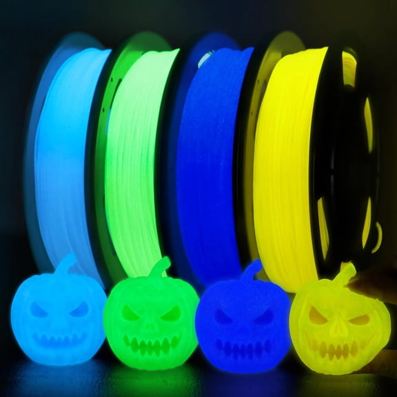 Glow in The Dark PLA 3D Printer Filament Bundle, 4 Colors 250g Spools (1kg Total) 1.75mm, Green Blue Purple Rainbow, Luminous Effect for Night, Vacuum Packed