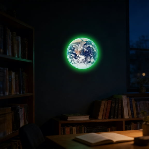Glow in the Dark PVC Wall Sticker, Fluorescent Earth Map with Continents for Room Decor, South North America Decal, 12x12 Inch, Easy Peel & Stick, No Residue, 1 Pack