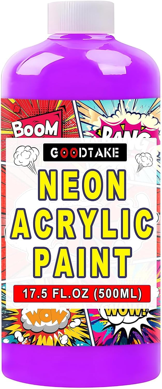 Glow in the Dark Paint | 17.5 fl.oz (500ml) Neon Acrylic Paints For Fabric, Canvas, Rock | Fluorescent Acrylic Paint for Outdoor & Indoor Art, Crafts & Decor | Blacklight - Long Lasting (Purple)