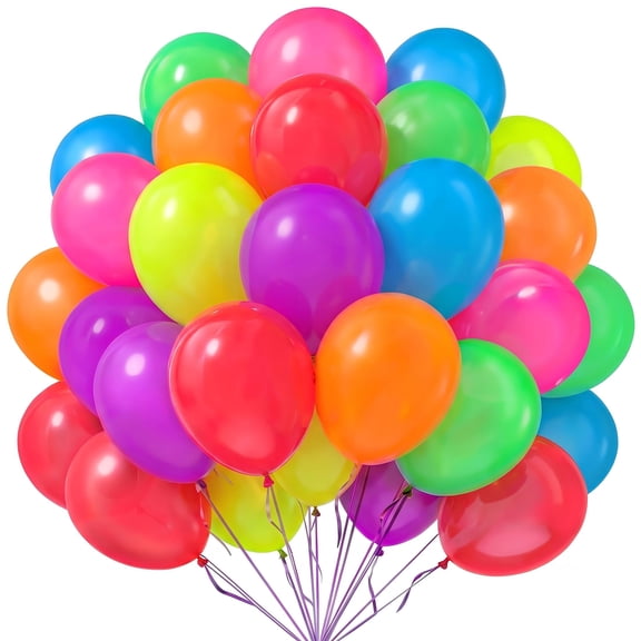 Glow in the Dark Party Balloons, UV Blacklight Reactive Neon Balloons, 100 Pcs 12" Fluorescent Latex Balloons, for Birthday Parties, Sleepovers, Blacklight Parties, Fluorescent Events, Multicolor