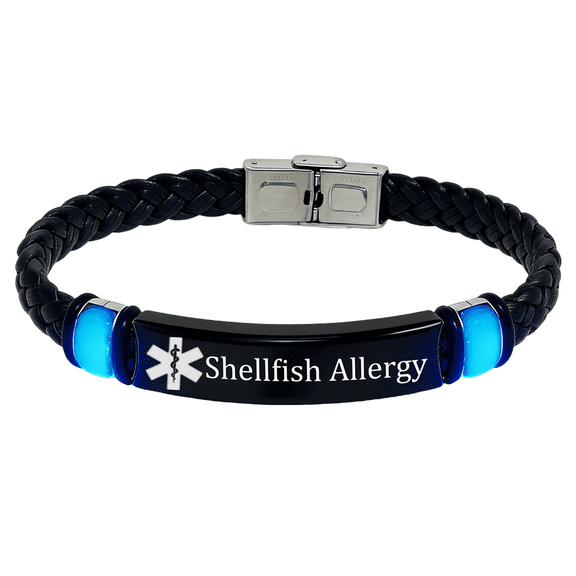Glow in the Dark Penicillin/Foods Allergy Awareness Medical Alert Bracelets Wrap Leather Bracelet Allergies Alarm Jewelry, Emergency Meds ID Wristband for Men Women