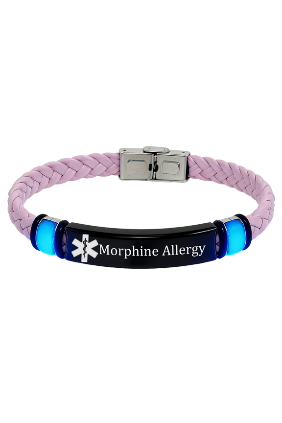 Glow in the Dark Penicillin/Foods Allergy Awareness Medical Alert Bracelets Wrap Leather Bracelet Allergies Alarm Jewelry, Emergency Meds ID Wristband for Men Women