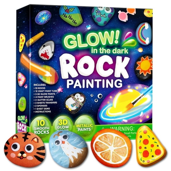 Glow in the Dark Rock Painting Kit - Creative Stone Art & Crafts for Kids Ages 6-12, Complete Painting Craft Kit with Glow Paint, Ideal Arts & Crafts Gift for Boys and Girls Birthday Party
