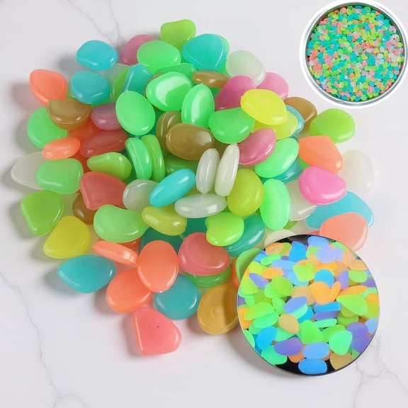 Glow in The Dark Rocks 50pcs Luminous Garden Stones for Stepping Stone Paths Outdoor Walkways Patio Lawn Decoration Charged by Sunlight Colorful Fluorescent Pebbles,Green-50pcs