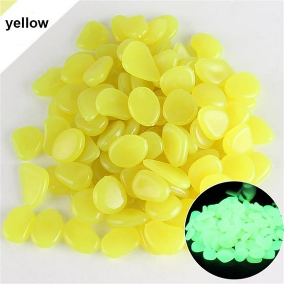 Glow in the Dark Rocks for Garden, QQZ Long Lasting Luminous Decorative Stones, 50PCS Solar Powered Pebbles for Walkways Flower Beds Fish Tank Outdoor Decor, Yellow