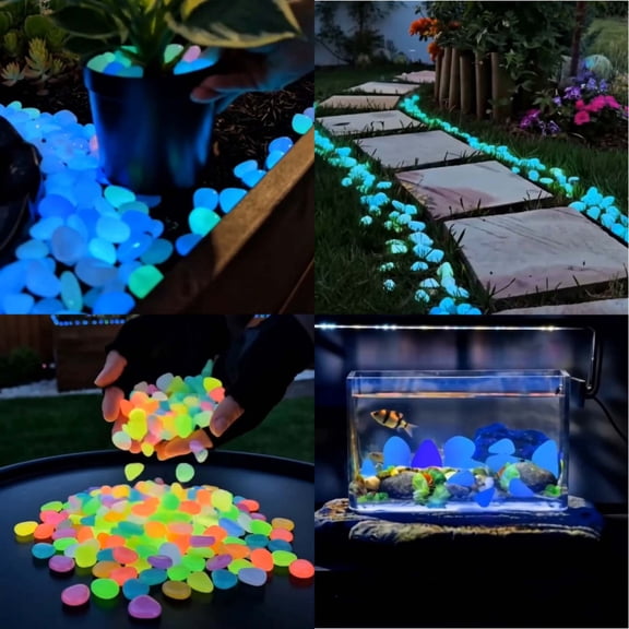 Glow in the Dark Rocks Garden Stones Pebbles 600-Piece Luminous Night Light Stepping Stone Mix for Outdoor Landscaping Aquarium Potted Plants Walkways Blue Fluorescent LED-Free Decor,Blue