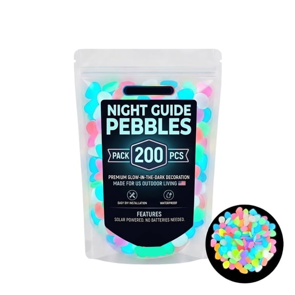 Glow in the Dark Rocks Outdoor 200-Piece Colorful Night Guide Pebbles for Garden Yard Pathway Aquarium Solar-Charged Luminous Landscape Stones Waterproof UV-Resistant,Multicolor-200PCS