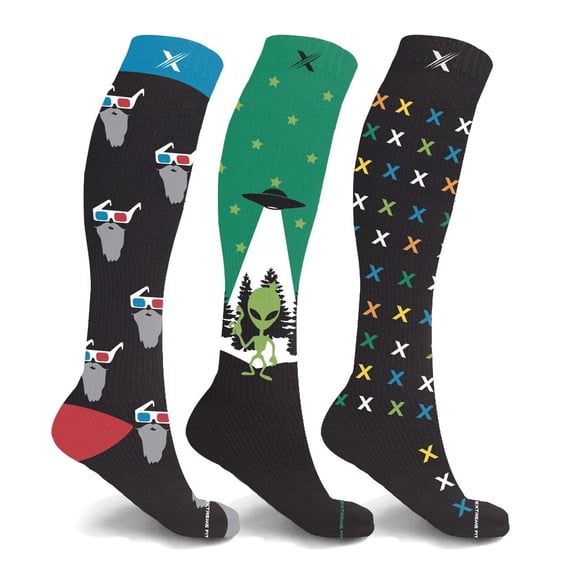 Glow in the Dark Sport Compression Socks - Knee High Performance Socks for Running, Athletics, Travel, and Pregnancy - Improved Circulation & Support for Men and Women - 3 Pair