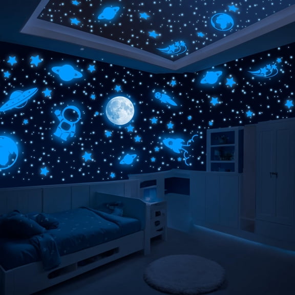 Glow in The Dark Stars for Ceiling Decor - 600 pcs with Bonus Constellation E-Book | Ceiling Stars Glow in The Dark Stickers and Space Wall Decal for Kids Room Decor (Blue)