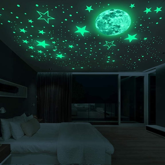 Glow in The Dark Stars Wall Stickers, 435 Adhesive Bright and Realistic Stars and Full for Starry Sky, Wall Decal DIY Murals for Girls and Boys Bedroom Living Room Decoration