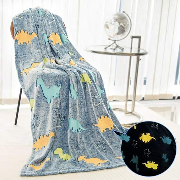 Glow in The Dark Throw Blanket, Dinosaurs Blanket for Boys, Luminous Kids Blanket, Soft Blankets for 3,4,5,6,7,8,9,10 Year Old Boy Birthday Christmas Thanksgiving Gifts(50" x 60", Rainbow)