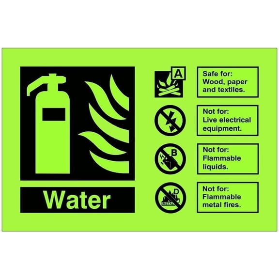 Glow In The Dark Water Fire Extinguisher Identification Fire Extinguisher Signs, Glow In Dark Fire Equipment Signs Metal Sign Danger Warning Notice Safety Tin Sign 8x12 Inch
