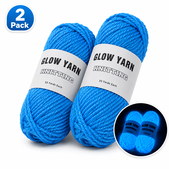 Glow in the Dark Yarn 2 Pack - Luminous Polyester Yarn for Knitting Crocheting - 55 Yards Each - DIY Glowing Yarn for Crafts Sewing Embroidery - Glow Yarn for Night Projects Home Decor