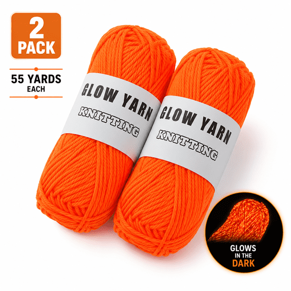 Glow in the Dark Yarn 2 Pack - Luminous Polyester Yarn for Knitting Crocheting - 55 Yards Each - DIY Glowing Yarn for Crafts Sewing Embroidery - Glow Yarn for Night Projects Home Decor