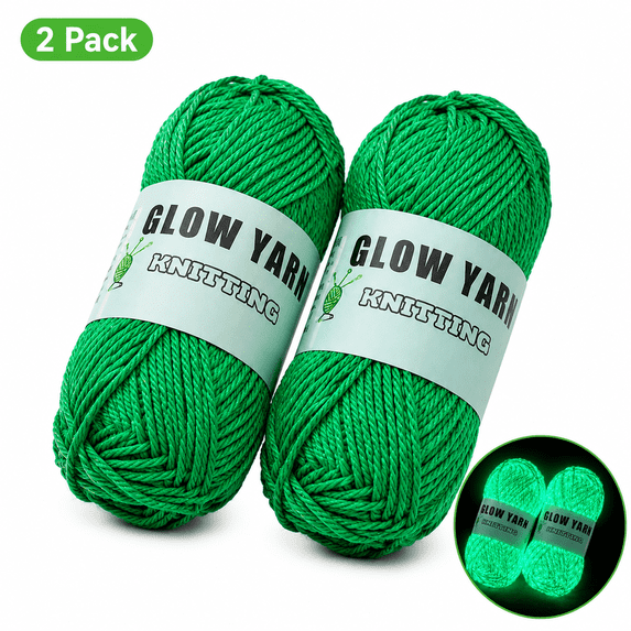 Glow in the Dark Yarn 2 Pack - Luminous Polyester Yarn for Knitting Crocheting - 55 Yards Each - DIY Glowing Yarn for Crafts Sewing Embroidery - Glow Yarn for Night Projects Home Decor