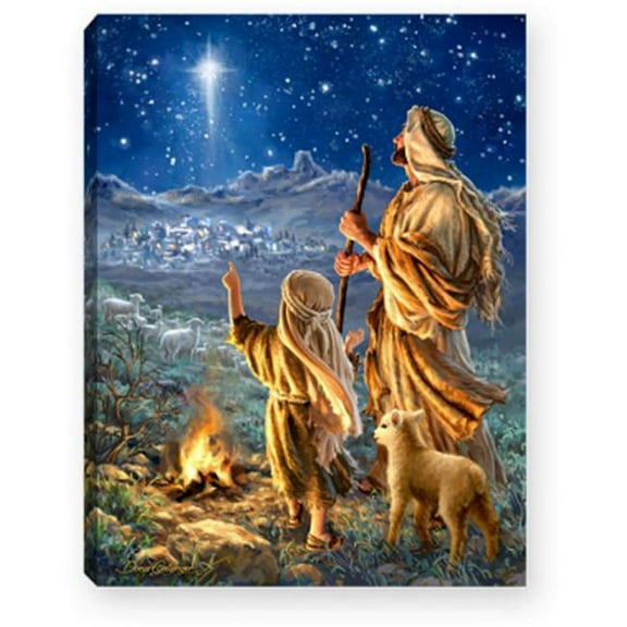 Glow Decor 137713 8 x 6 in. Shepherds Keeping Watch-LED Tabletop Mini Canvas with Timer
