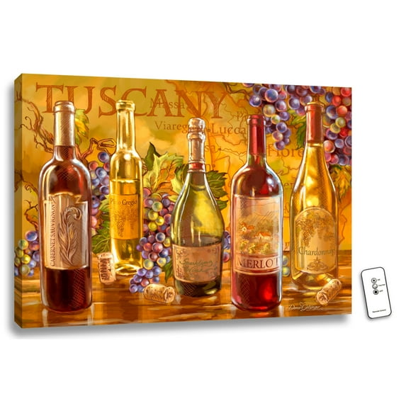 Glow Decor 18" x 24" Orange and Red Tuscan Bottles Back-lit Wall Art with Remote Control