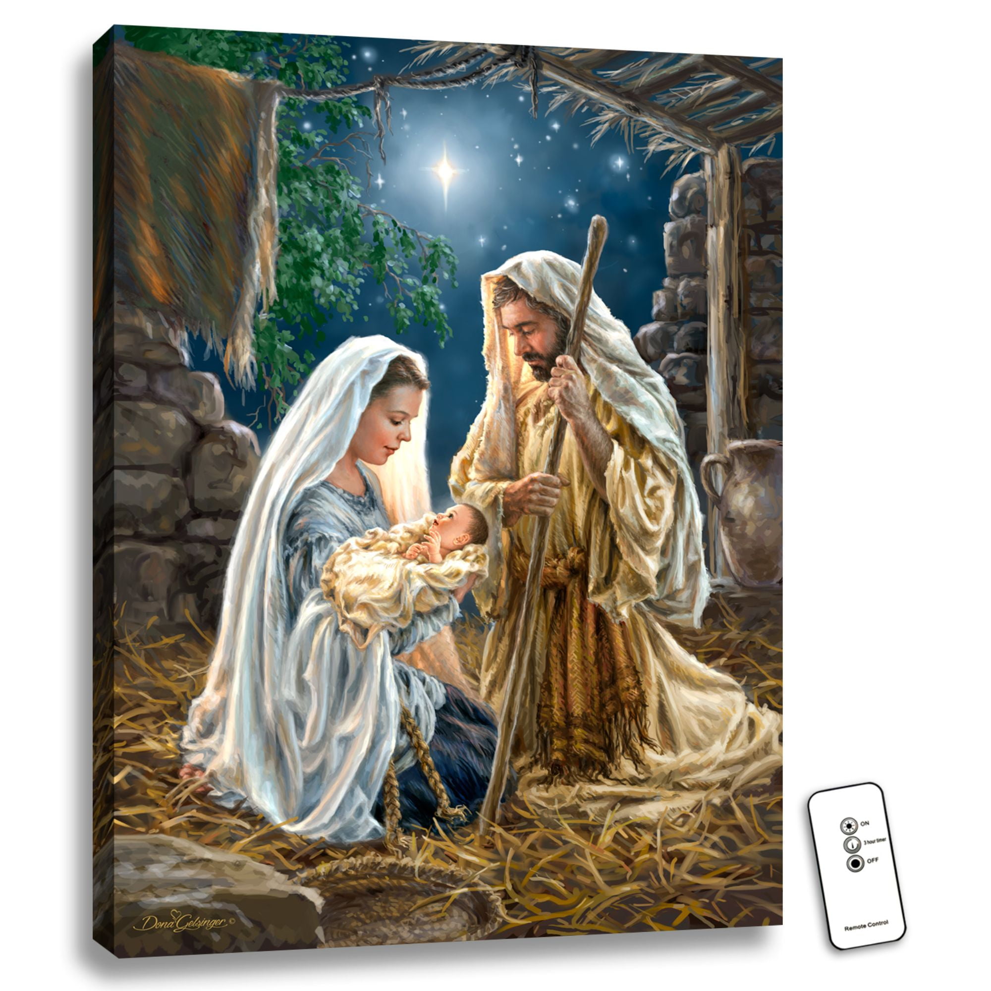 Glow Decor 24" x 18" Beige and White Holy Family Back-lit Wall Art with ...