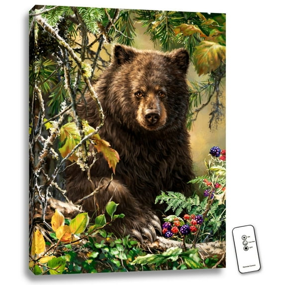 Glow Decor 24" x 18" Green and Black Bear Woods Backlit LED Wall Art with Remote Control
