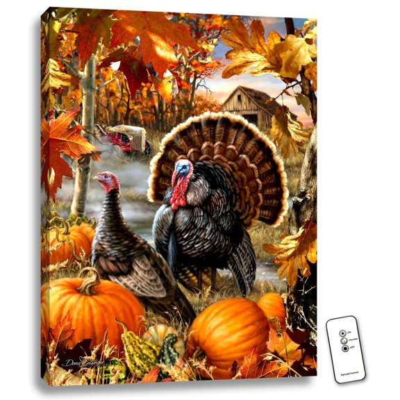 24" x 18" Orange and Brown Gobbler Farms Backlit LED Wall Art with Remote Control