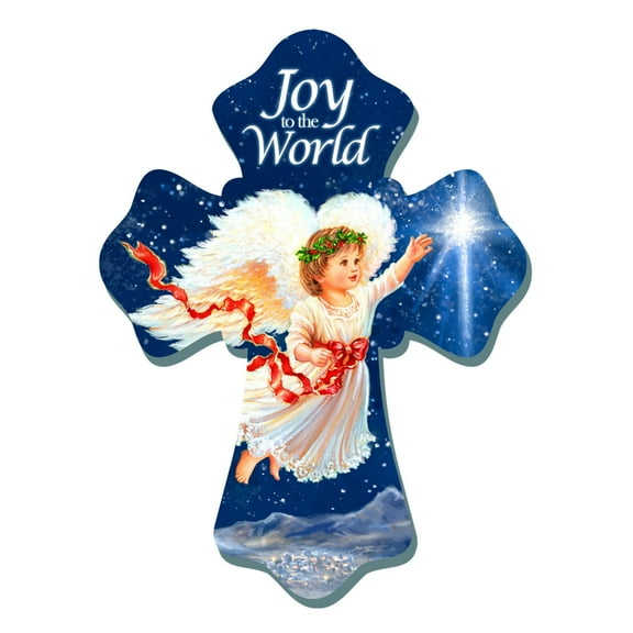 Glow Decor Angel Child Joy to the World Christmas Wall Cross - 8"