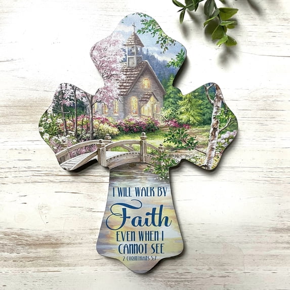Crafted Creations "I Will Walk By Faith Even When I Cannot See" Wooden Religious Wall Cross - 8"