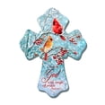 thumbnail image 1 of Glow Decor 8" Blue and Red Winter Cardinal Birds Biblical Quoted Wall Cross, 1 of 4